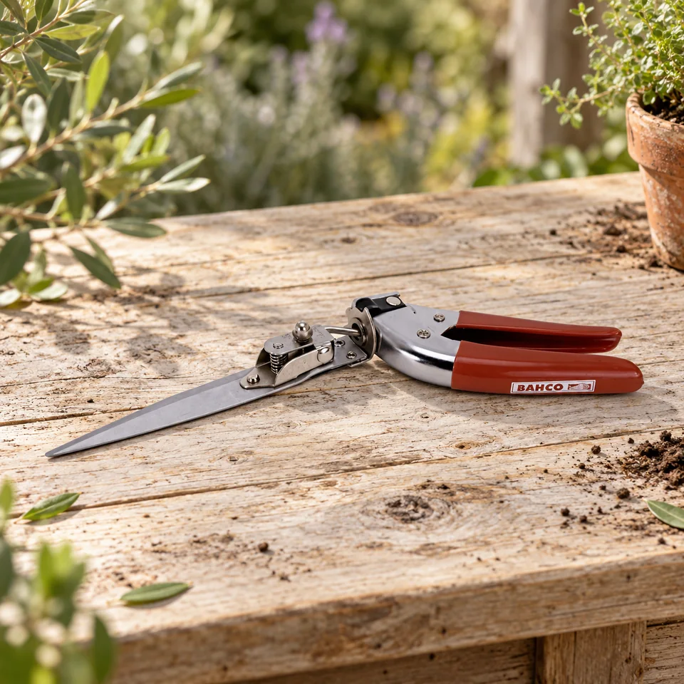 cisaille à gazon GS-76 trois positions de BAHCO, mise en situation au jardin