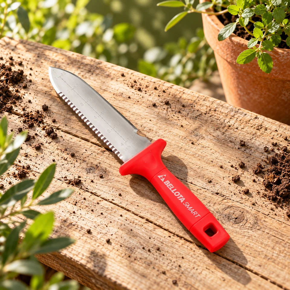 couteau de jardin Hori Hori de Bellota, mise en situation au jardin