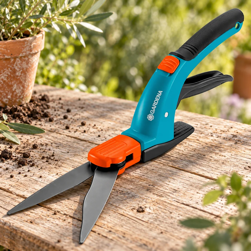 cisaille à gazon orientable Comfort de Gardena, mise en situation au jardin