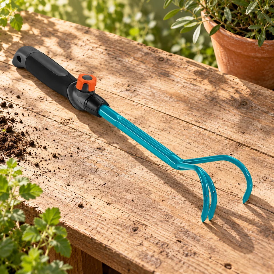 griffe piocheuse combisystem trois dents de Gardena, mise en situation au jardin