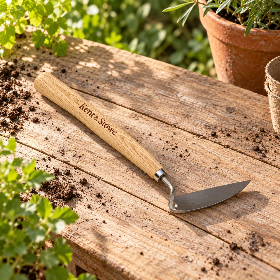 rasette à main inox 32 cm de Kent & Stowe, mise en situation au jardin