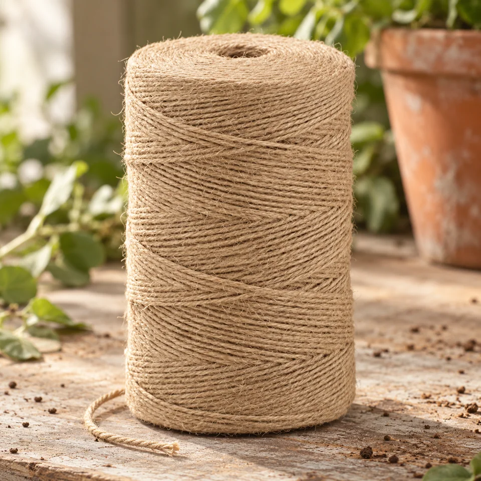 ficelle jute deux millimètres 400 m de La cordeline, mise en situation au jardin