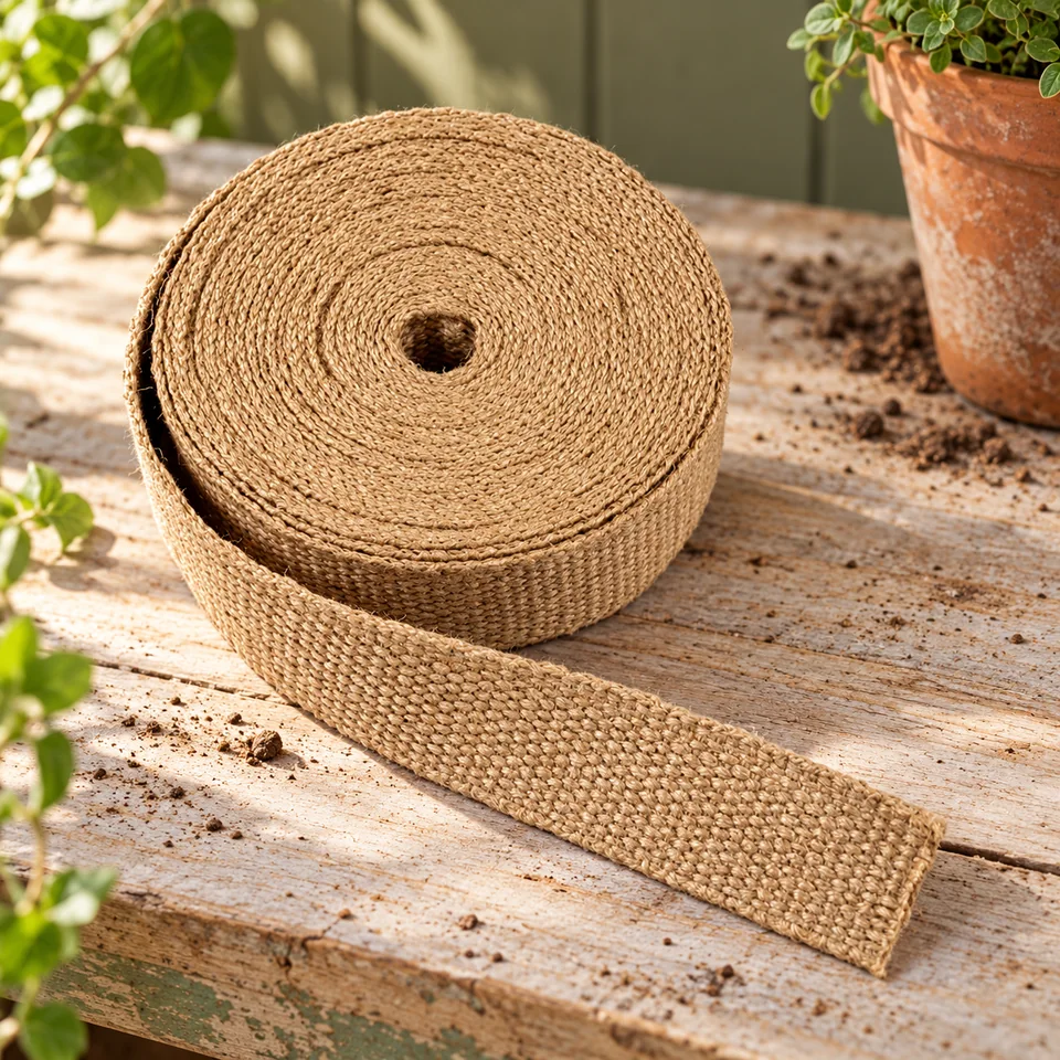 sangle de jute cinq centimètres de La cordeline, mise en situation au jardin