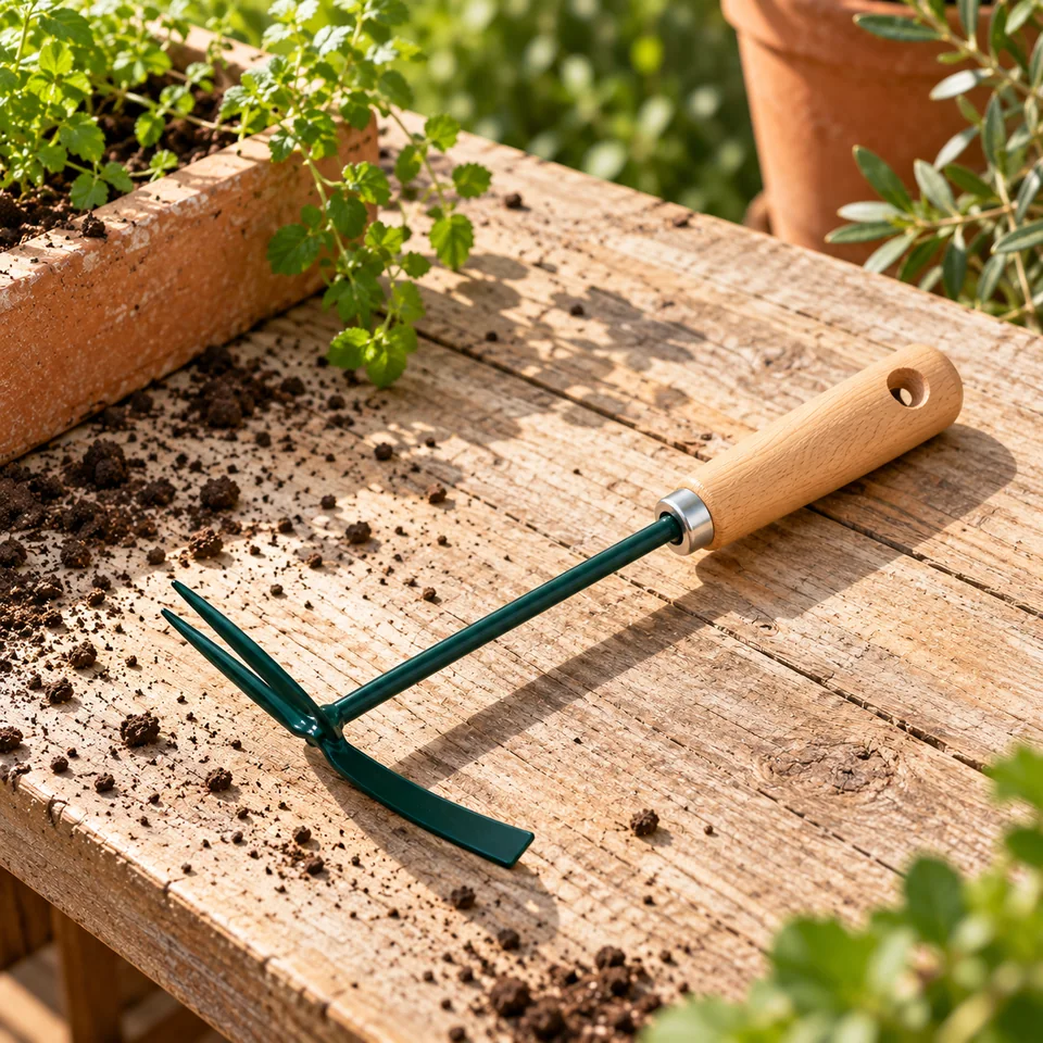 petite serfouette panne et fourche de Leborgne, mise en situation au jardin