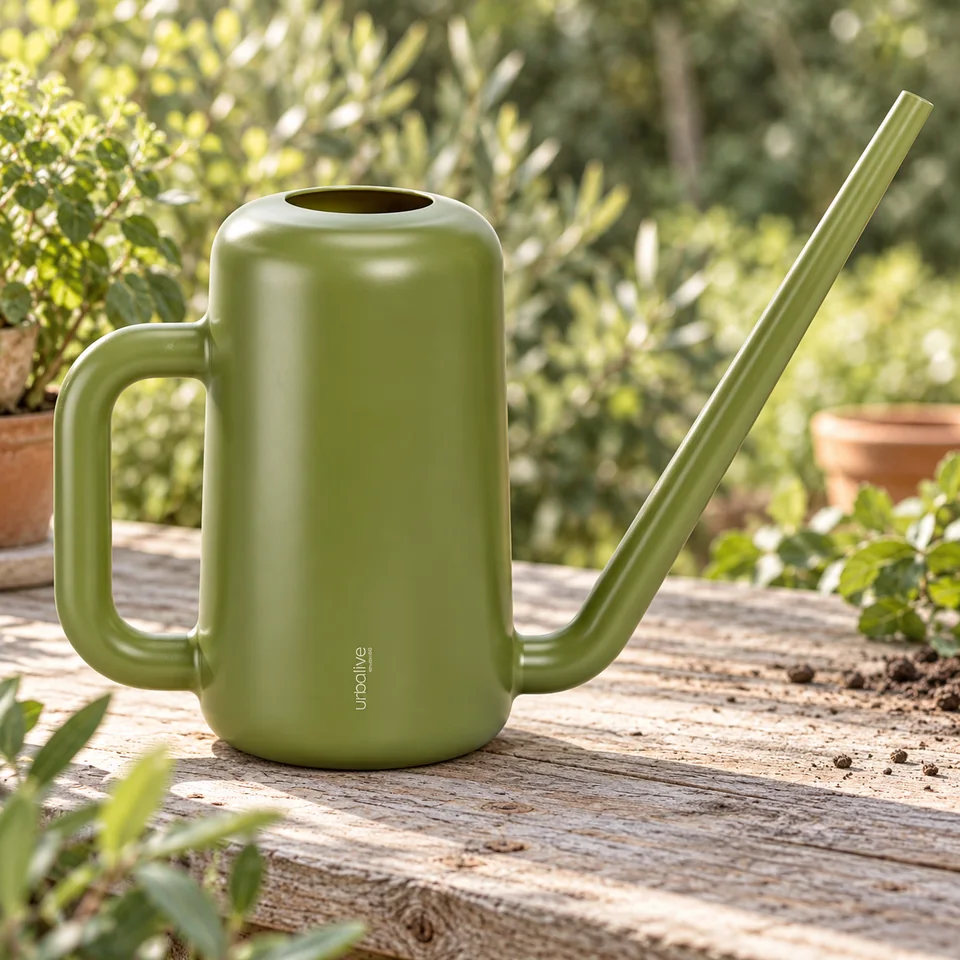 petit arrosoir 1,8 litre à long bec de Plastia, mise en situation au jardin