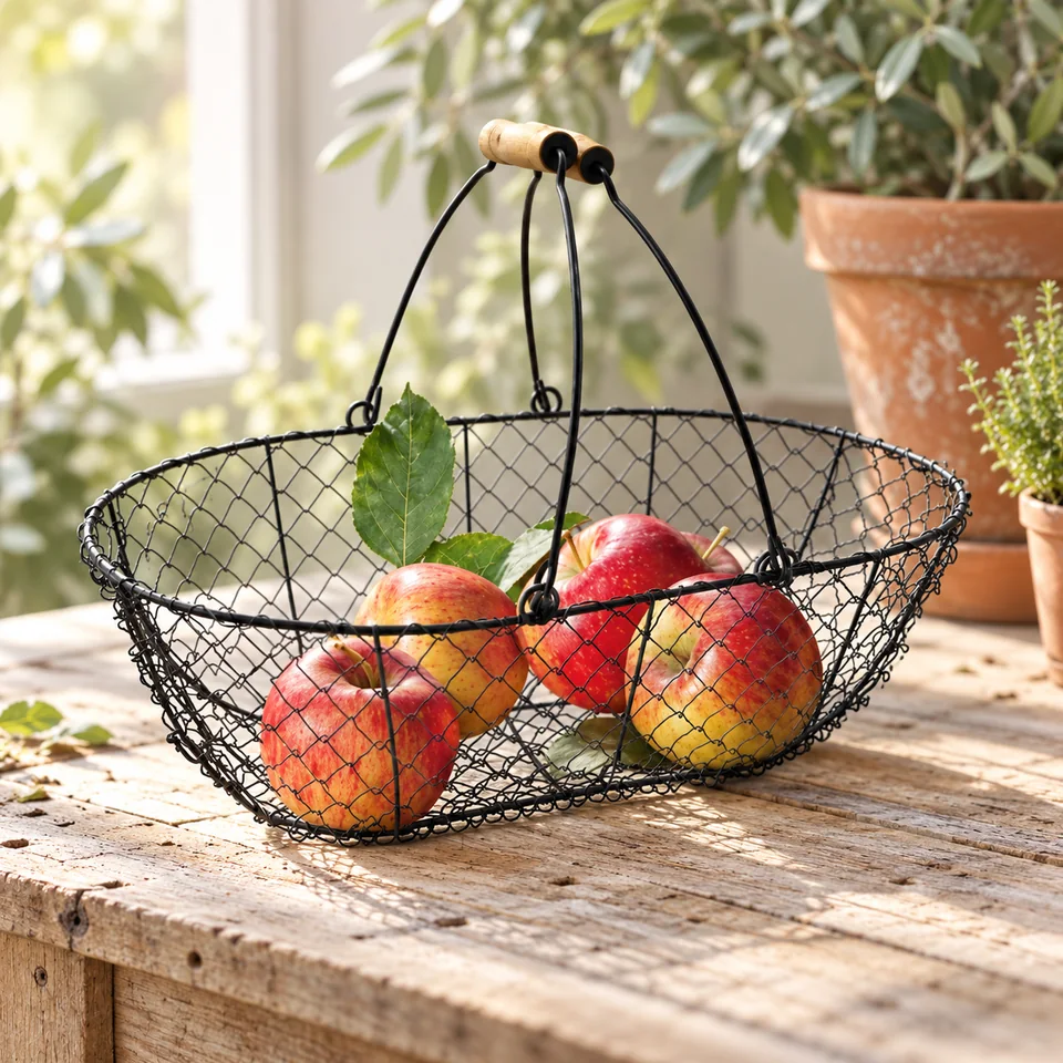 panier de récolte métal huit litres de TERRE JARDIN, mise en situation au jardin